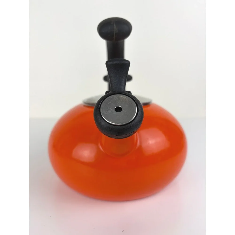 Rachael Ray Orange Enamel Whistling Tea Kettle 1.5 Qt Retro Kitchen